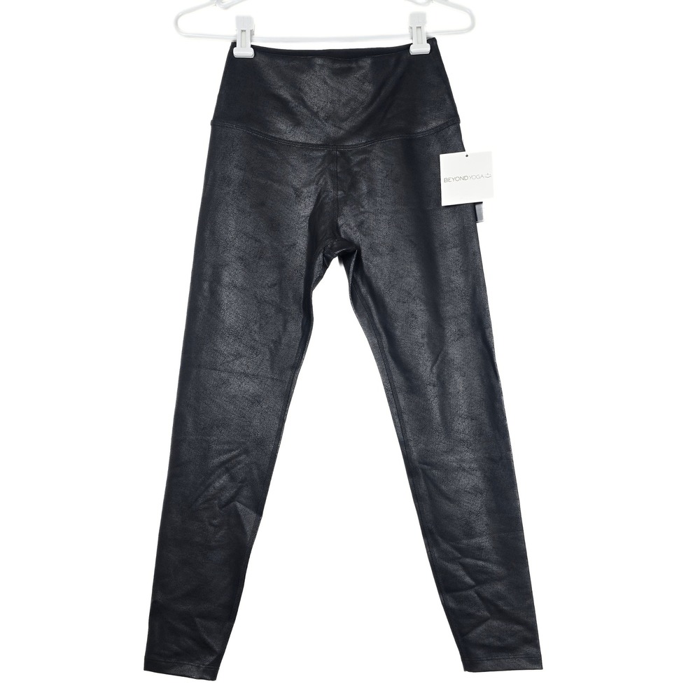 Beyond Yoga High Waisted Black Leather Foil‎ Leggings FC3243 Womens Medium NEW